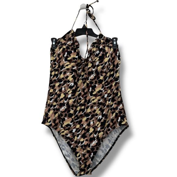 Salt + Cove Other - NEW Salt + Cove Leopard Print Halter Swimsuit Size XL One Piece V Cinched Swim